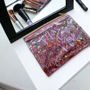 Sparkling Pink Make up Makeup Cosmetic Quote Slogan MISS to MRS Glitter Bag